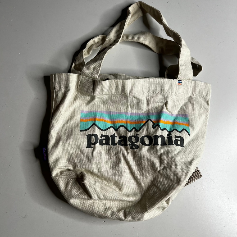 Patagonia Canvas Tote Bag Cream Multi Color Fitz Roy Logo Reusable Shopper
